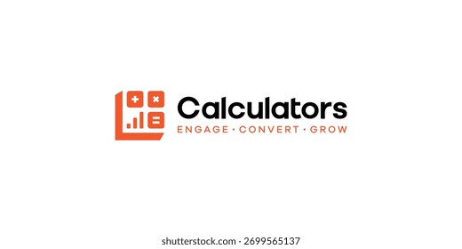 Logotipo moderno con una calculadora con Elementos de gráficos de barras ascendentes. Perfecto para finanzas, contabilidad, análisis de datos, educación o marca comercial.