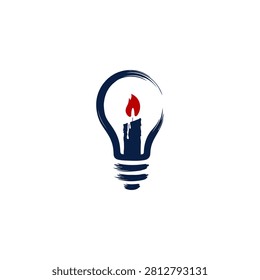 Modern logo featuring a candle flame inside a light bulb. The minimalist vector design symbolizes knowledge, inspiration, hope, and bright ideas, ideal for education, innovation