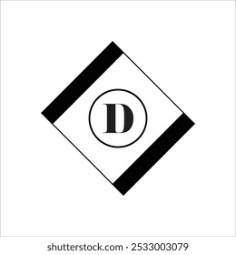 A modern logo featuring a D in a stroke-based circle with a slightly tilted square, symbolizing innovation and balance, perfect for a contemporary, dynamic brand.