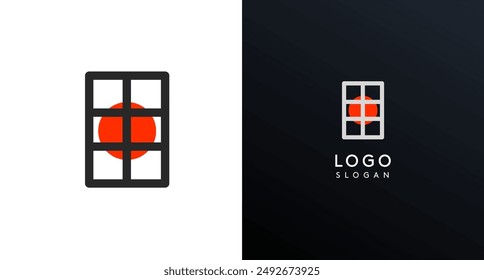Modern logo featuring geometric shapes, circle and lines grid. Abstract minimalist logotype for Japanese restaurant branding, tech companies, creative business identities. Vector illustration