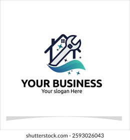 modern logo featuring a house with clean lines and a sparkling wrench symbol for your business