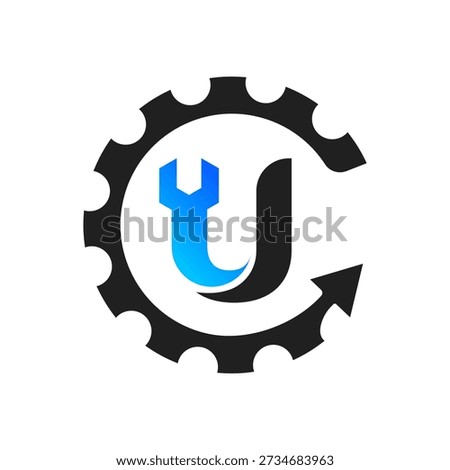 Modern logo featuring a letter U with a wrench inside a gear and reload arrow, representing maintenance, repair cycles, system updates, automation, and reliable technical or industrial services.