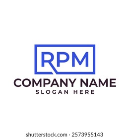 modern logo featuring the letters "RPM" within a clean, rectangular frame. The blue color conveys a sense of trust, reliability, and professionalism, making it suitable for a variety of businesses