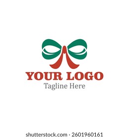 modern logo Featuring a red bow with green accents.	
