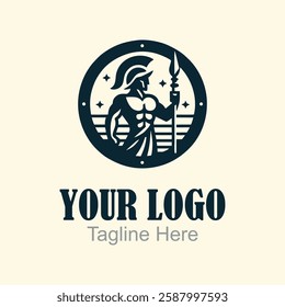 Modern Logo Featuring a spartan warrior holding a spear.