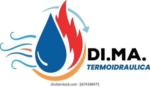 A modern logo featuring a water drop and a flame, symbolizing heating, cooling, and plumbing services. Ideal for HVAC and energy-related businesses.