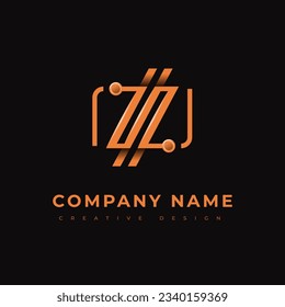 Modern Logo Fiber Optic Cable. Letter Z. Icon circuit board orange parallel line. Sign technology, engineering, network. Electronics, motherboard, processor, computer. Vector Design Template.