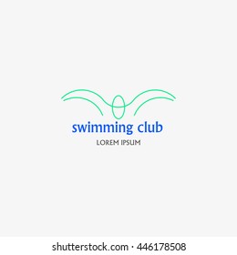 Modern logo with the floating athlete - for swimming club, water section, the closed sports group. Vector swimming series.