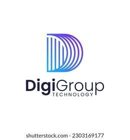 Modern logo form letter D from lines. It is suitable for use for technology logos.