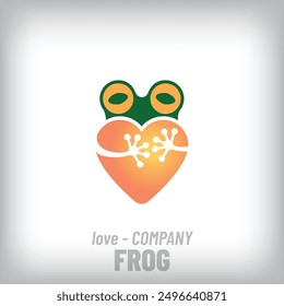 Modern logo of frog hidden behind heart. Unique color transitions. Corporate company and ecology-nature icon. vector