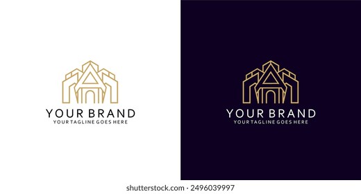 A modern logo geometric monogram letter A with a visualization of housing or city in elegant and luxurious monoline style