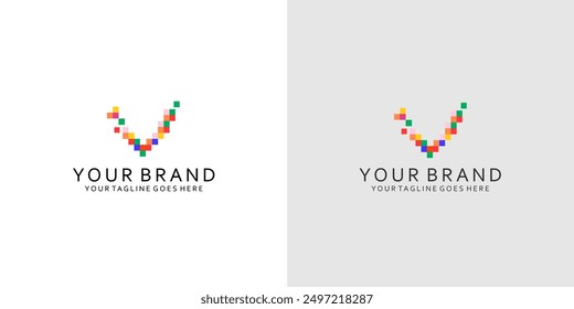un logotipo moderno con cuadrados geométricos que forman un monograma de la letra V que da una impresión simple y minimalista