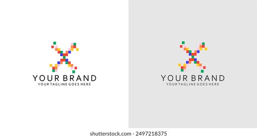 a modern logo with geometric squares forming a monogram of the letter X that gives a simple and minimalist impression