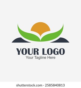 Modern Logo With a green leaf design and a sun.