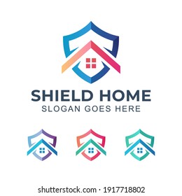 modern logo of home security with shield symbol, insurance house logo icon