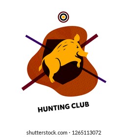 Modern logo for hunting club with wild boar, pig, hog. Vector Illustration. Template concept identity man family hobby and business. 