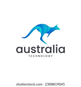 Modern logo illustrated kangaroo with gradient color. It is suitable for use for technology logos.