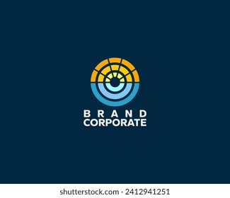 Modern logo illustration of the sun and ocean in a circle. Suitable for all types of companies, especially those operating in the environmental and social media sectors.