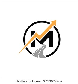 Logotipo “M” minimalista y moderno integrado con una flecha hacia arriba, que simboliza el crecimiento, el progreso y la dirección. Diseño de Vector limpio adecuado para la marca y el uso digital.»