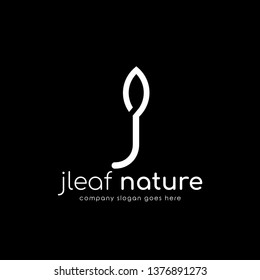 Modern logo J combine with leaf. Initial Letter J Eco nature design template isolated on black background.