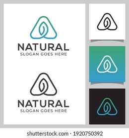 modern logo of leaf simple with triangle or letter A symbol, eco green leaf and business card design