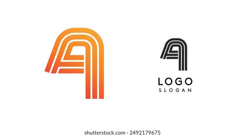 Modern logo with letter A, gradient orange and black versions. Creative and minimalistic design. Perfect for branding, corporate identity, business logos. Vector illustration