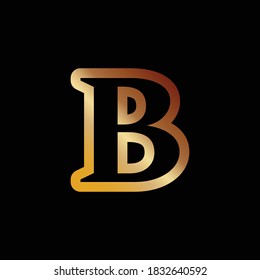 Letra moderna del logotipo B Estilo del contorno monograma en color dorado
