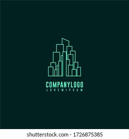 Modern i logo letter with building in outline style in green color design concept