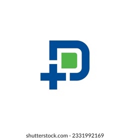 Letra moderna del logotipo D y P con símbolo más, ilustración vectorial