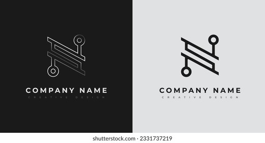 Letra Moderna Logotipo Cable Inicial Y Fibra Óptica. Monograma NS SN N S. Plantilla de diseño de vectores. Signo utilizado para tecnología, ingeniería, red, servicio, componentes electrónicos.