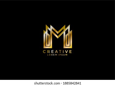 Modern Logo Letter M linear golden vector