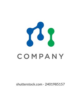 letra M del logotipo moderno con estilo molécula