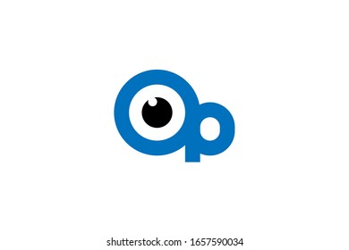 Modern logo Letter op or ap or qp with eye