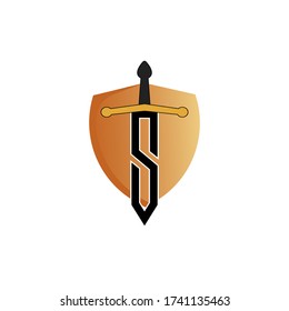 modern logo of a letter p with sword surrounding it. fun design perfect for many businesses