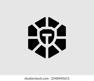 The modern logo of the letter T is shaped like a shield in a hexagon. Very suitable for companies operating in the digital security sector.
