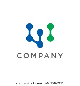 modern logo letter W with molecule style, vector graphic