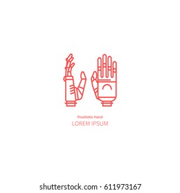 Modern logo in a linear style. Medical prosthetic wrist. The concept of care of a disabled person.