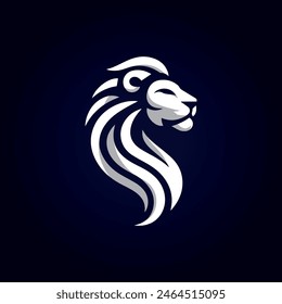 Logo moderno de un león con fondo azul