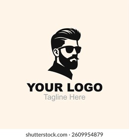 modern logo. Of a man with a beard wearing sunglasses.