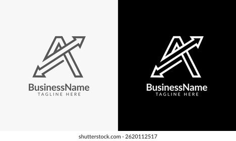 Modern logo mark with letter a and arrow icon bar candlestick for trading, investment, finance, statistic, accounting or marketing business