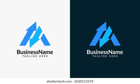 Marca de logotipo moderna com a letra a e ícone de seta castiçal de barra para negociação, investimento, finanças, estatística, contabilidade ou marketing de negócios