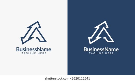 Modern logo mark with letter a and arrow icon bar candlestick for trading, investment, finance, statistic, accounting or marketing business