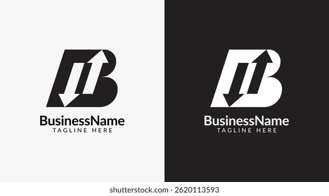 Marca moderna del logotipo con la letra b y el icono de la flecha barra de velas para el comercio, la inversión, las finanzas, las estadísticas, la contabilidad o el negocio de marketing