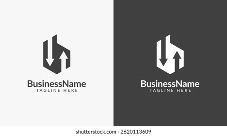 Marca moderna del logotipo con la letra b y el icono de la flecha barra de velas para el comercio, la inversión, las finanzas, las estadísticas, la contabilidad o el negocio de marketing