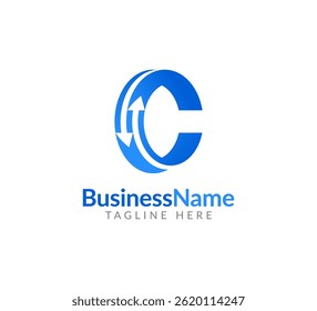 Modern logo mark with letter c and arrow icon bar candlestick for trading, investment, finance, statistic, accounting or marketing business