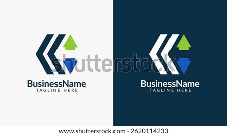 Modern logo mark with letter c and arrow icon bar candlestick for trading, investment, finance, statistic, accounting or marketing business