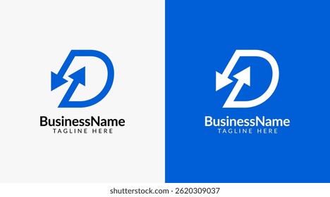 Marca moderna del logotipo con la letra d y el icono de la flecha barra de velas para el comercio, la inversión, las finanzas, las estadísticas, la contabilidad o el negocio de marketing
