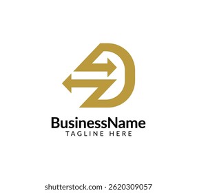 Modern logo mark with letter d and arrow icon bar candlestick for trading, investment, finance, statistic, accounting or marketing business