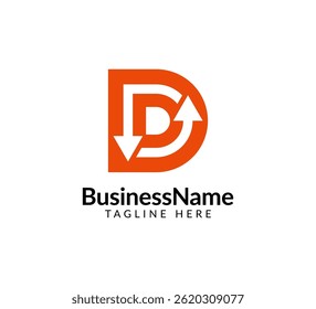 Modern logo mark with letter d and arrow icon bar candlestick for trading, investment, finance, statistic, accounting or marketing business