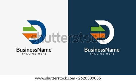 Modern logo mark with letter d and arrow icon bar candlestick for trading, investment, finance, statistic, accounting or marketing business
